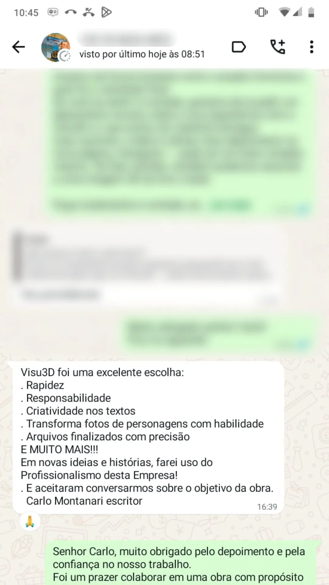 Print da conversa com Carlo Montanari no WhatsApp